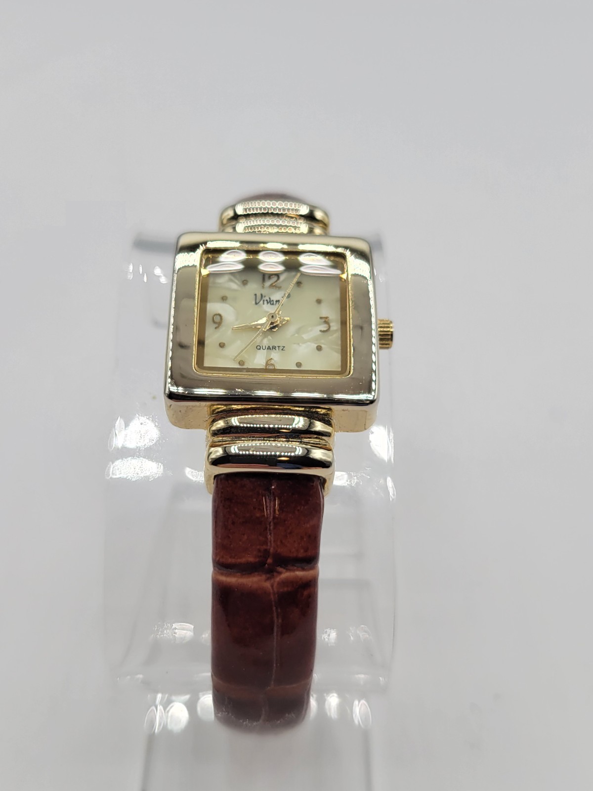 Vivani Womens Mop Dial Cuff Bangle Watch brown toned band New Battery