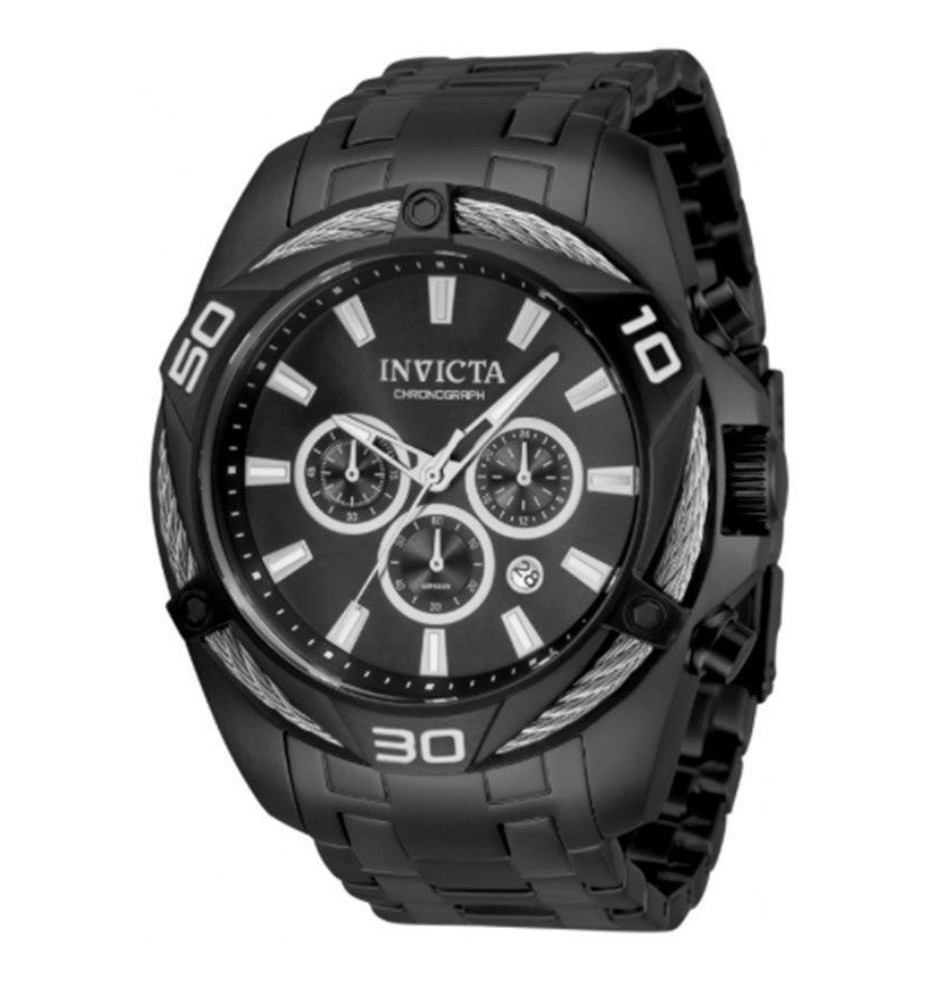 Invicta Bolt Tensora Men’s Quartz Chronograph Date Black SS Bracelet 50mm 100m