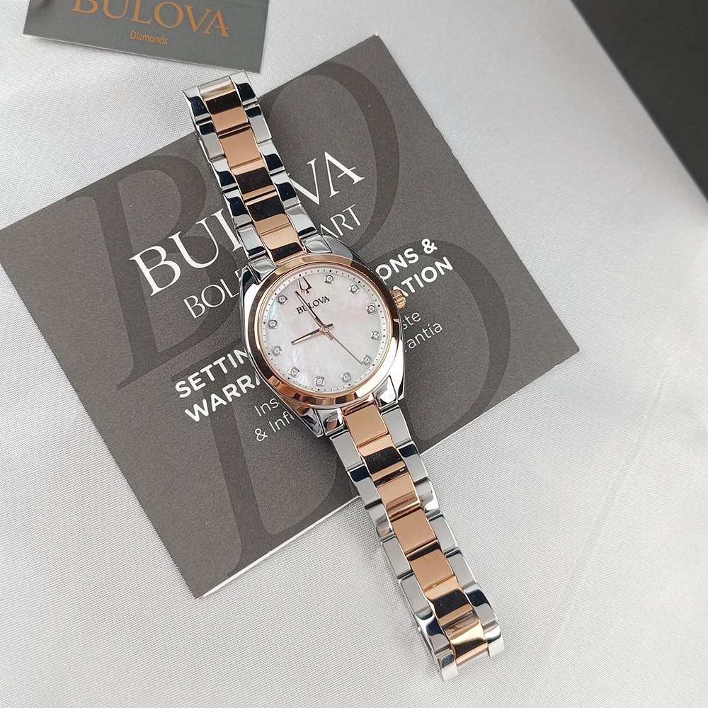 Bulova Surveyor 98P207 Diamond White Dial Rose Gold Band Women’s Quartz Watch