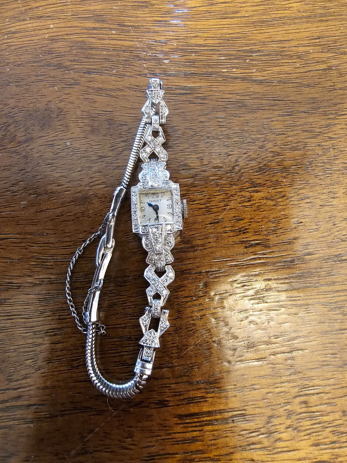 Womens Diamond Platinum, iridium wristwatch 1930’s era working Liban Chalet