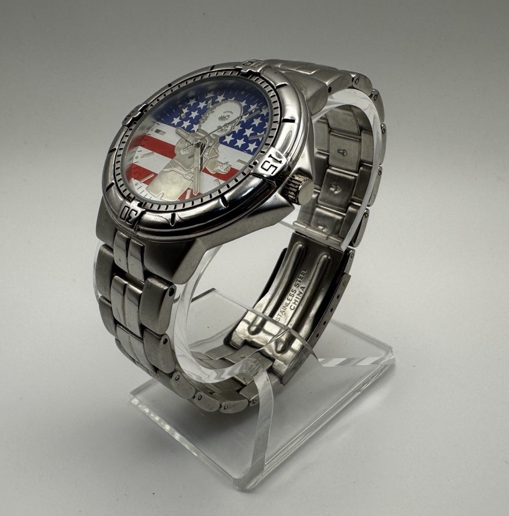 Patriotic Flag Watch Man-in-Suit | Stars Stripes Quartz USA Theme