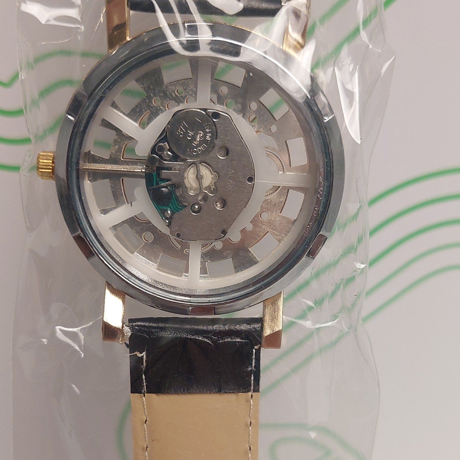 Skeleton Wristwatch: Transparent Case, Faux Leather Band, Cutout Face Unbranded