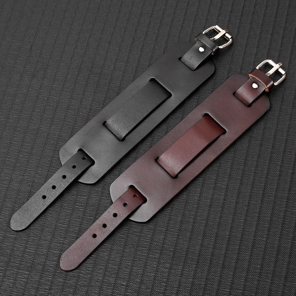 Men’s Punk Wide Genuine Leather Belt Wristband Bangle Cuff Bracelet Adjustable