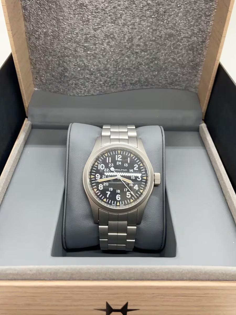 [B1S] Hamilton Khaki Field Mechanical Hand Wound Black Dial Watch [j7w]