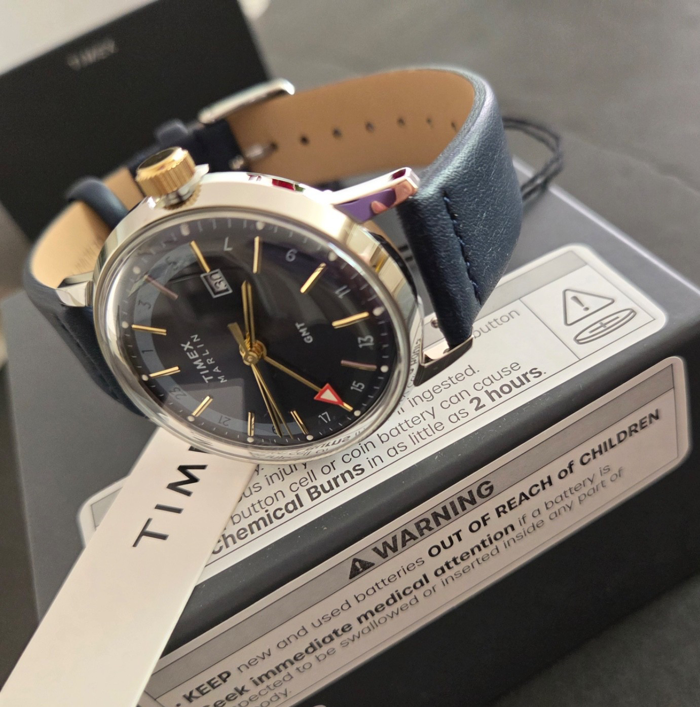 Timex Marlin Quartz GMT Blue dial Blue leather Strap 40mm Watch TW2Y47900