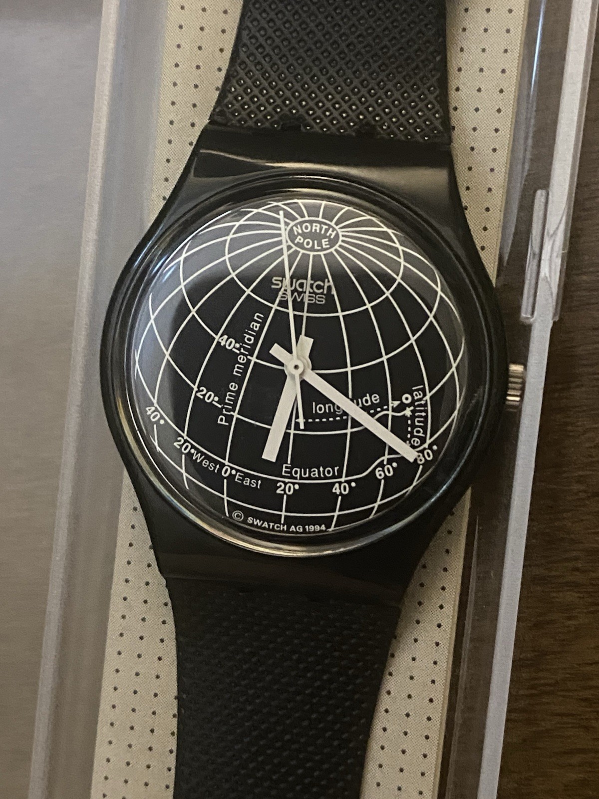 Swatch Standards 1995 GB164 Black Globe Watch New Vintage Art