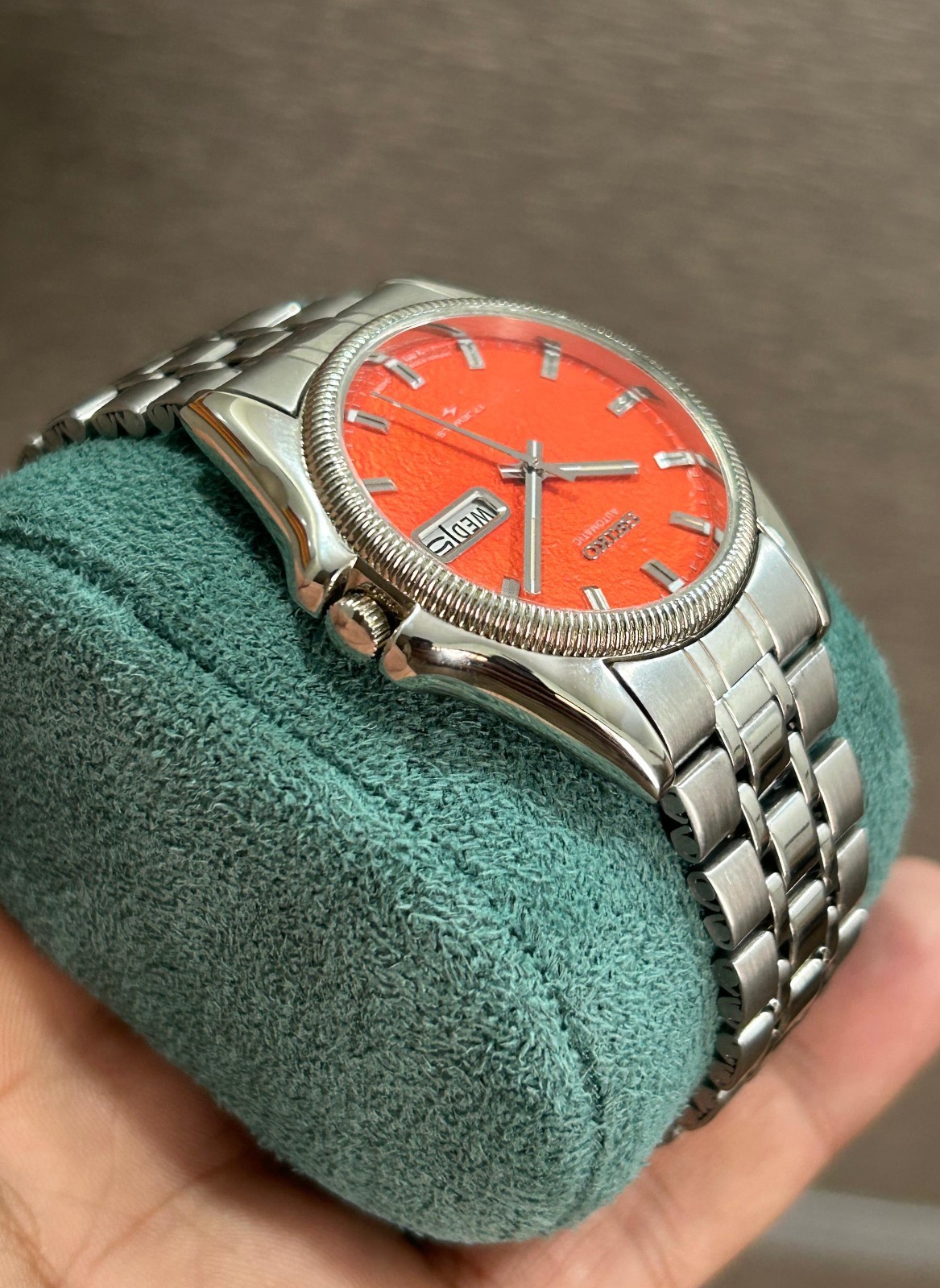 Seiko 5 Automatic Orange Red Dial Mens Watch Japan Made 6309