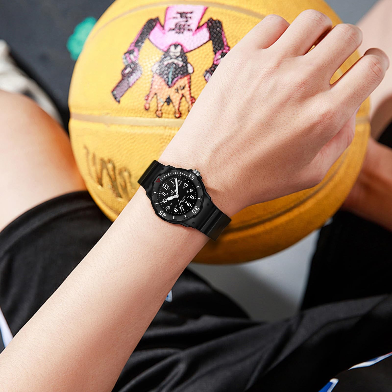 Kids Teen Analog Sports Quartz Watch Easy Read Black Silicone Strap Waterproof