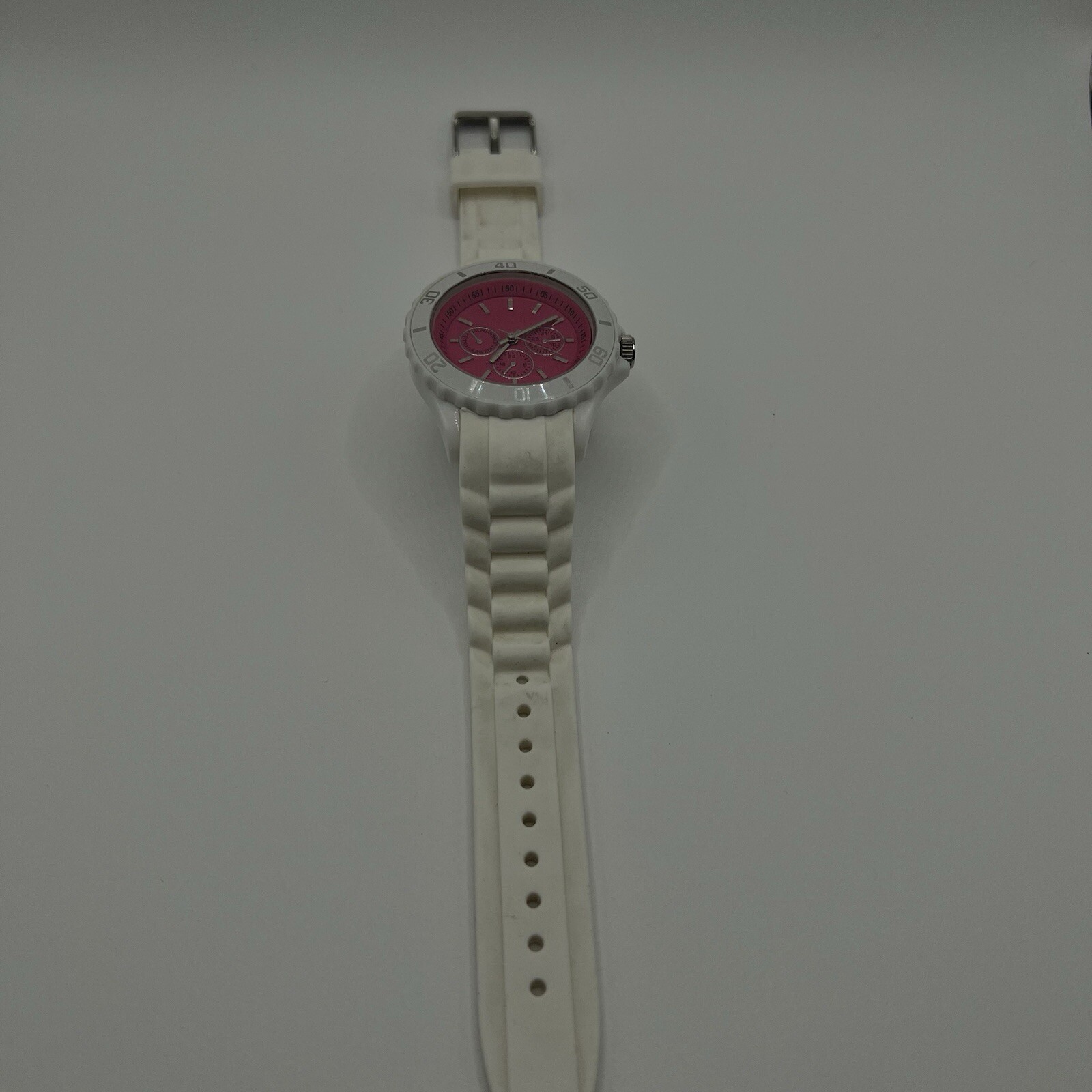 Xhilaration Womens Pink White Rubber Jelly Watch Silicone Band Rotating Bezel