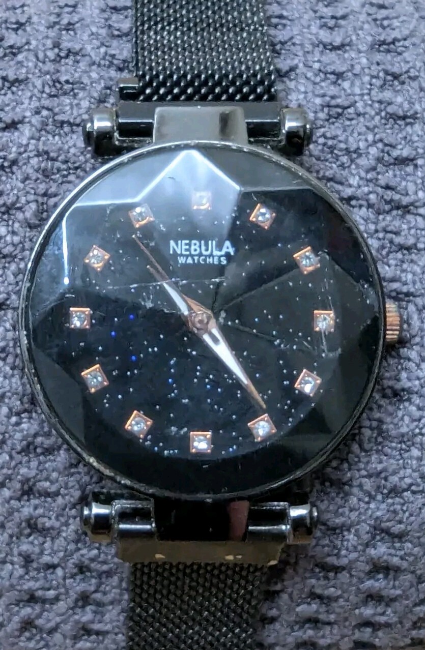 Nebula Watch Ladies Women’s Quartz Black Stainless Steel Back Magnetic Band Adju
