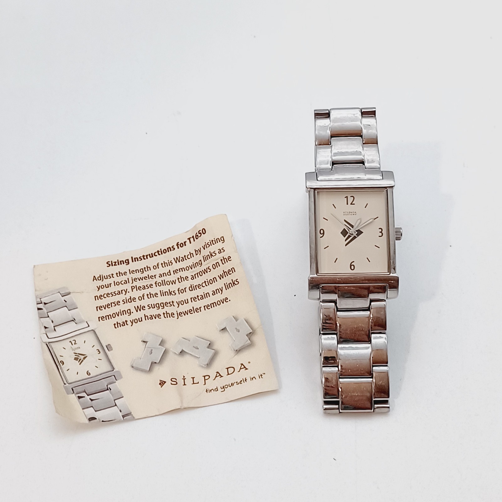 Silpada Rectangle Tank Dress Men Watch Silver Tone Stainless Steel Needs Battery