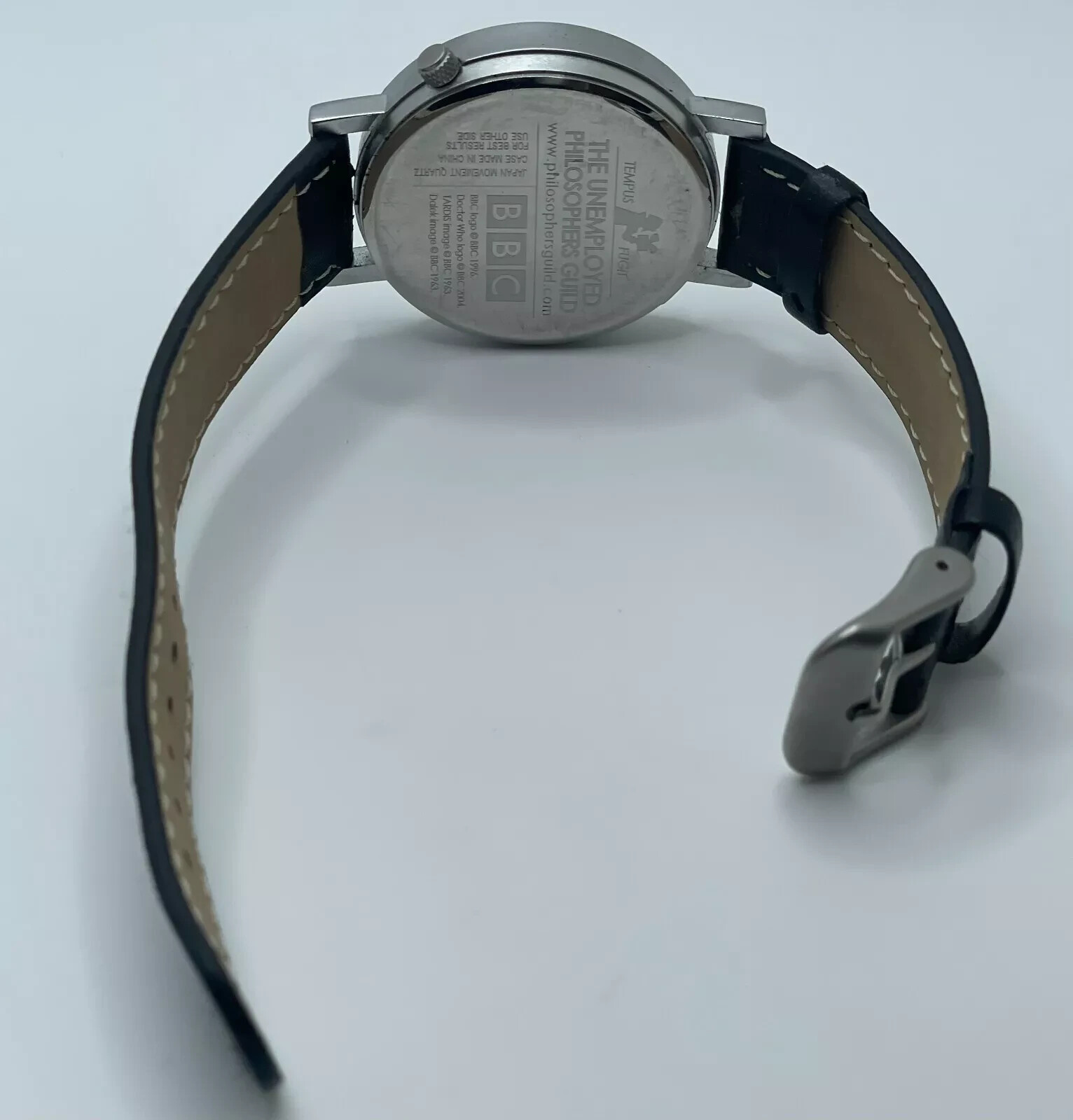 Doctor Who Watch Tempus Fugit Vintage Quartz Analog Silver Tone Case Black Band