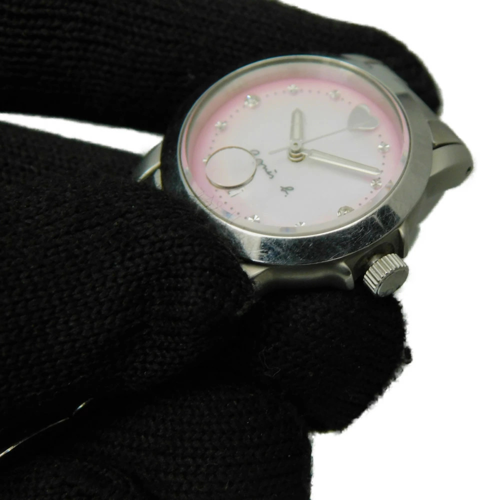 agnes b Shell Pink Dial Stainless Steel Quartz Watch Timepiece Womens