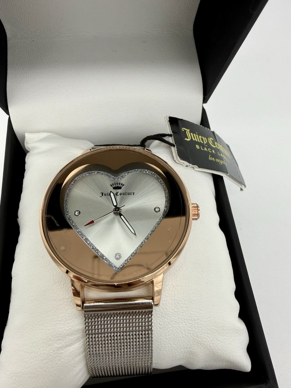Juicy Couture Black Label Heart Dial Watch Rose Gold Silver Mesh JC/1241SVRT