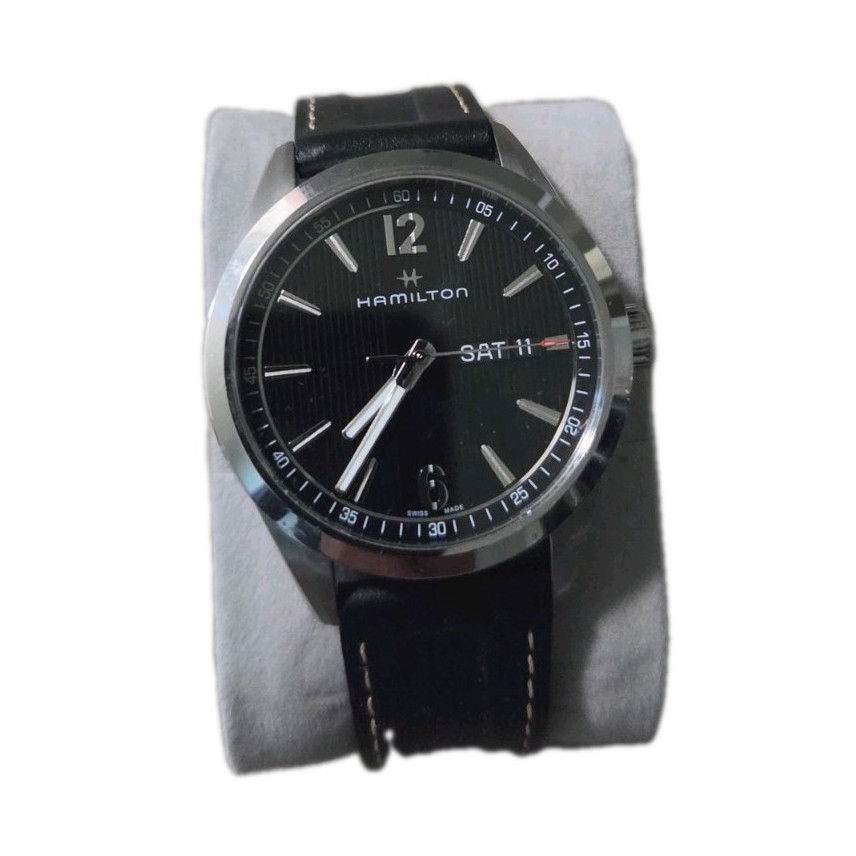 Hamilton Jazzmaster Men’s Quartz Swiss Made Day/Date Black Dial Leather