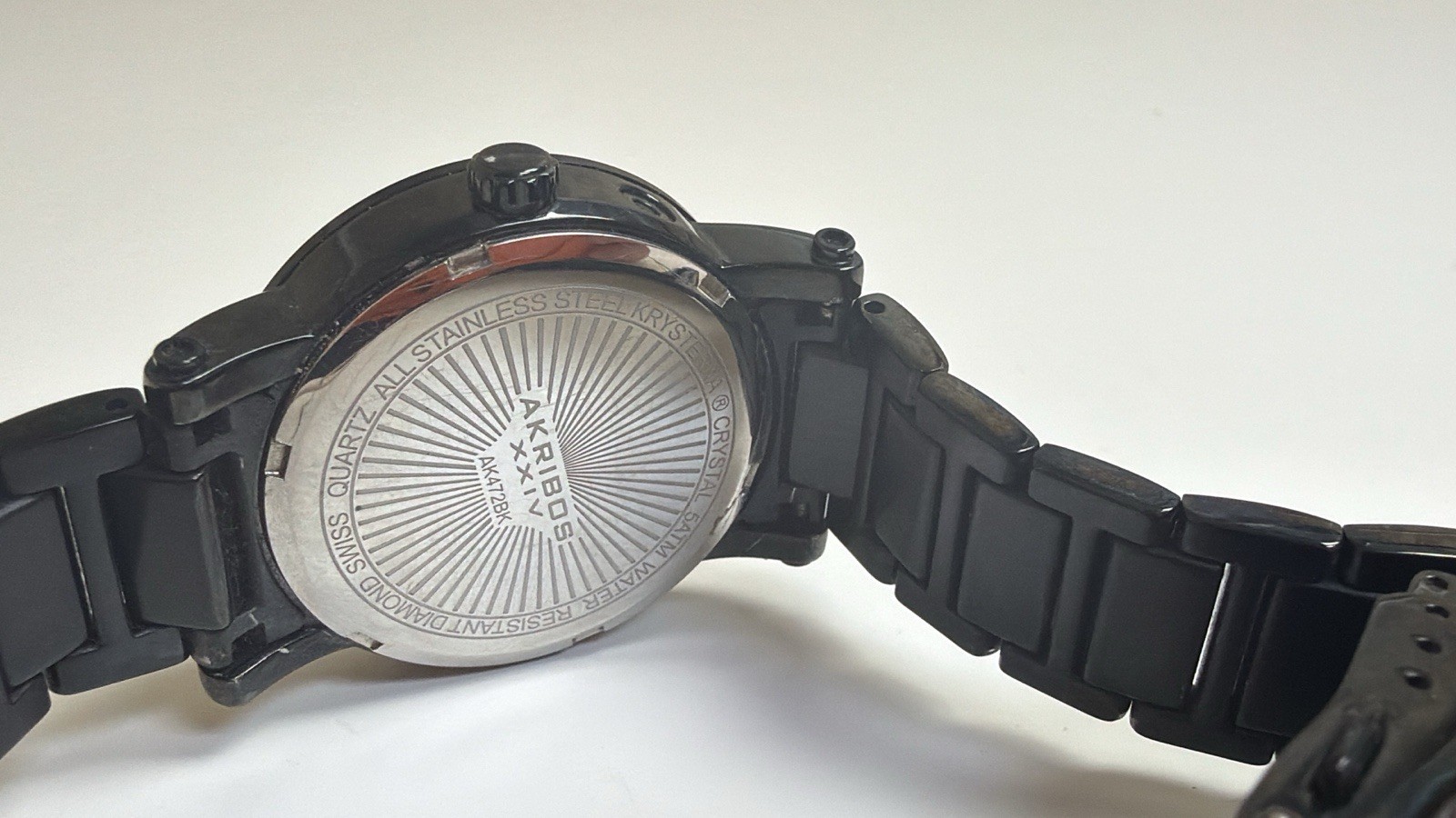 Ladies Akribos XXIV Diamond Black Wrist Watch, Adjustable Link Band