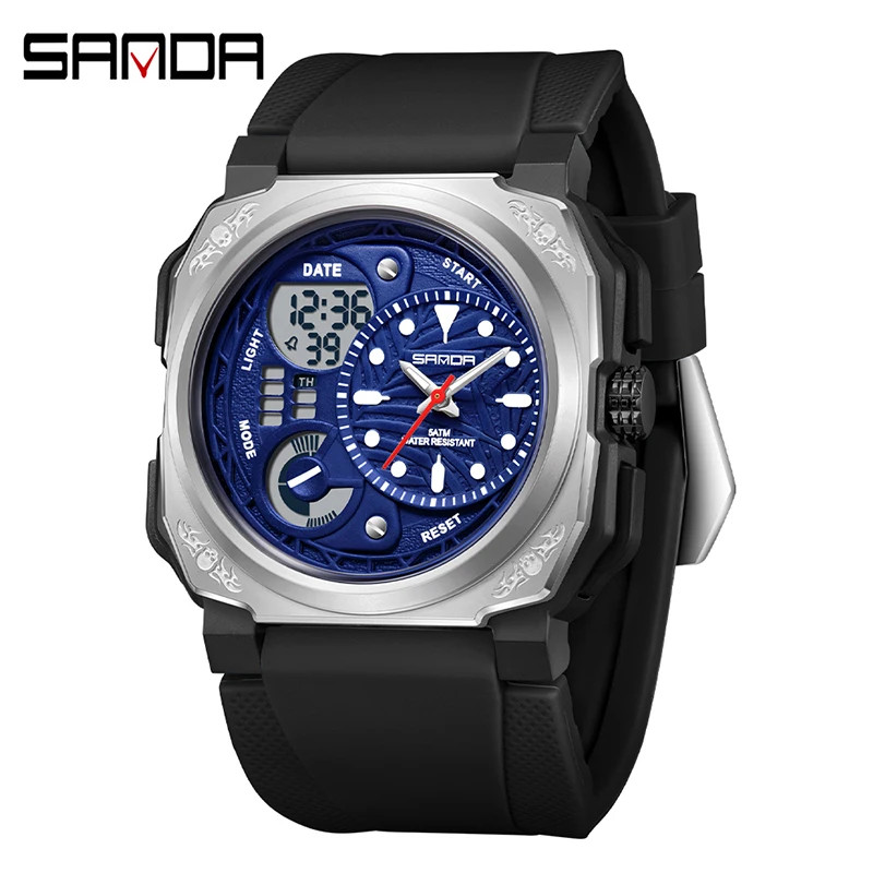 SANDA Fashion Men Electronic Watch Waterproof Shockproof Sports Luminous Calenda