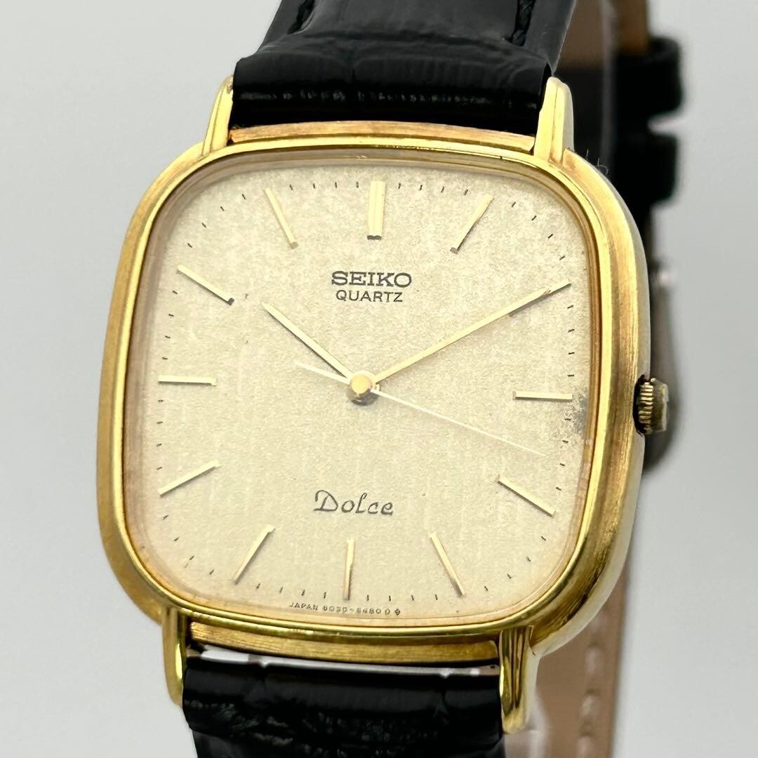 Seiko Dolce 6030-5420 Mens Quartz Watch Gold Dial Japan Vintage Dress 29mm
