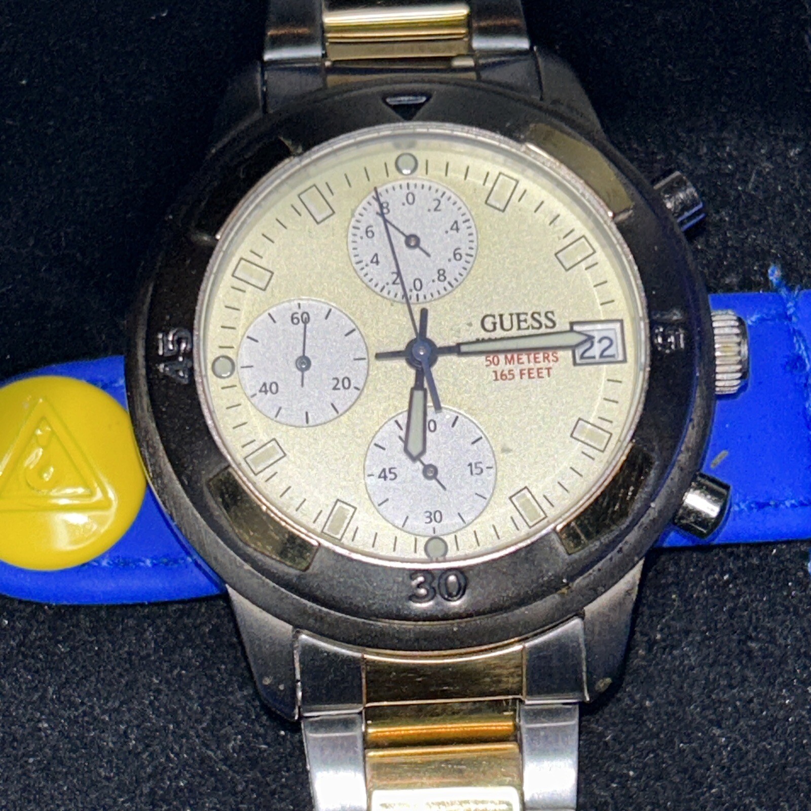 GUESS WATERPRO 165 feet / 50 meters Silver and Gold Tone Mens Watch With Case