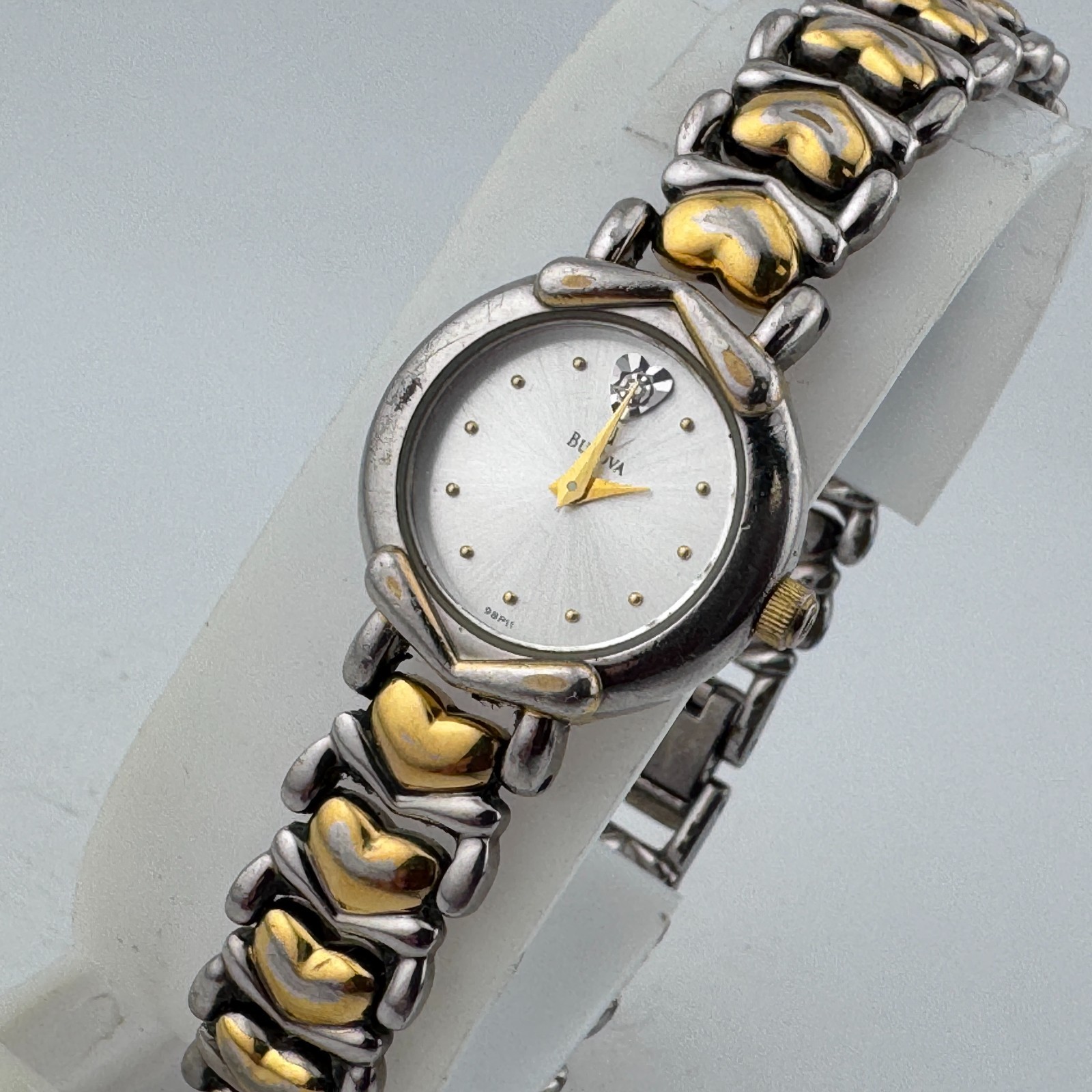 Vintage Bulova Quartz Watch 98P11 Women Dual Tone Diamond Analog New Battery 7″