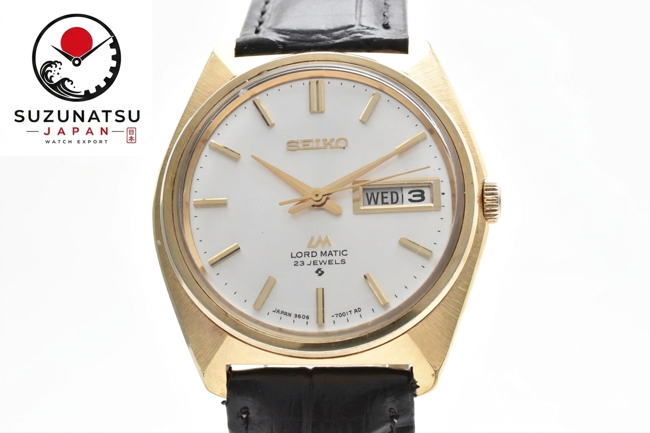[N MINT ] Vintage SEIKO Lord Matic 5606-7000 Gold 1969 Automatic New Strap