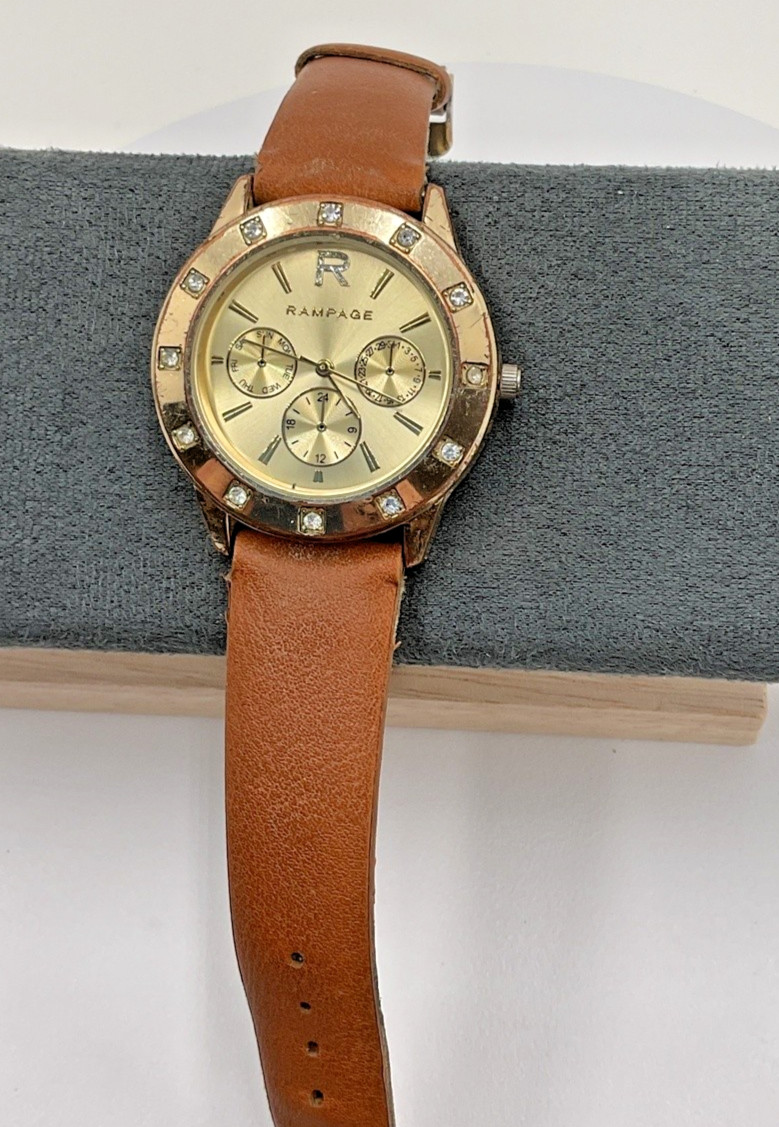 Rampage Women’s Gold-Tone Watch Brown Leather Strap