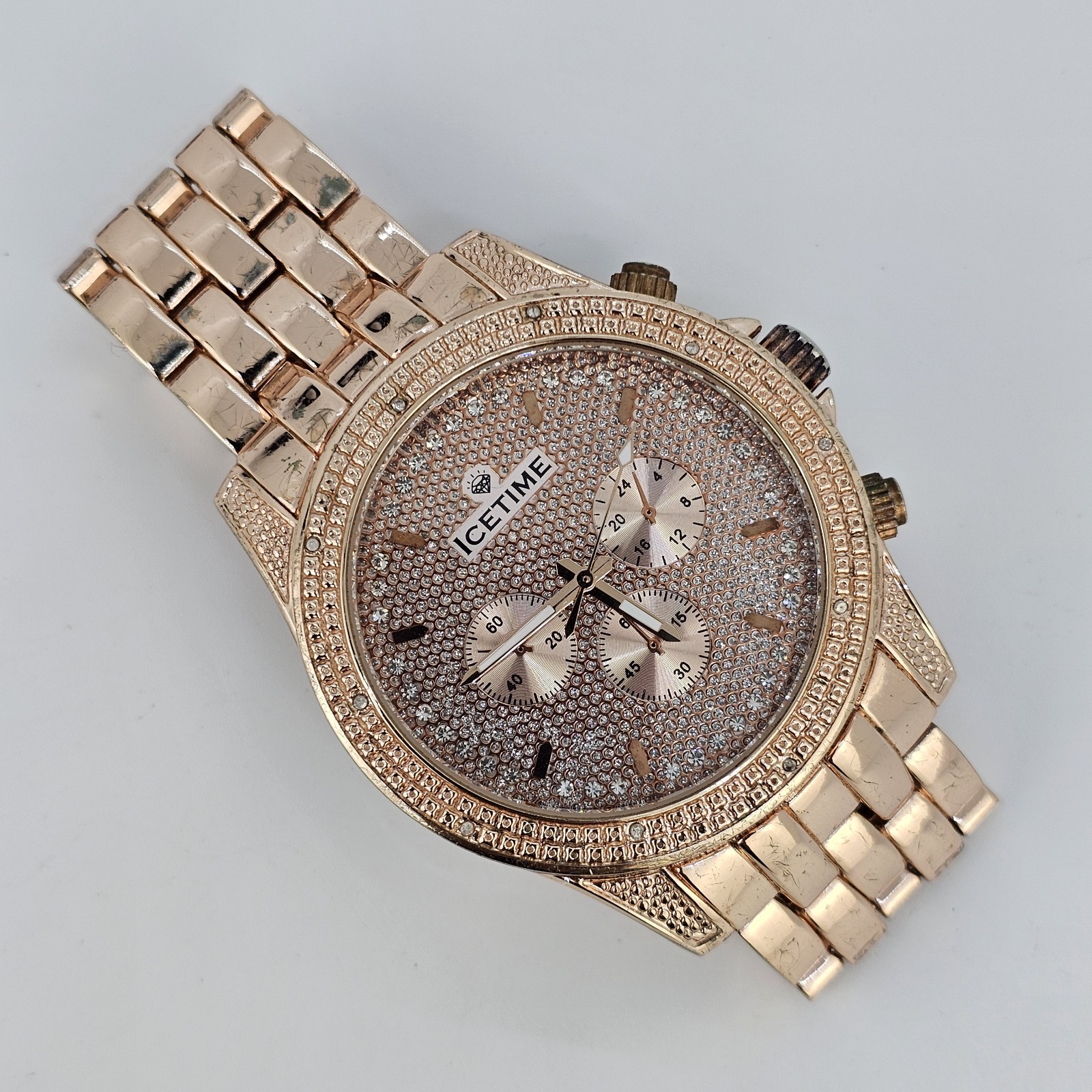 IceTime Storm Men’s Watch 46MM Rose Gold Dial Bracelet Band 5.75″ New Battery