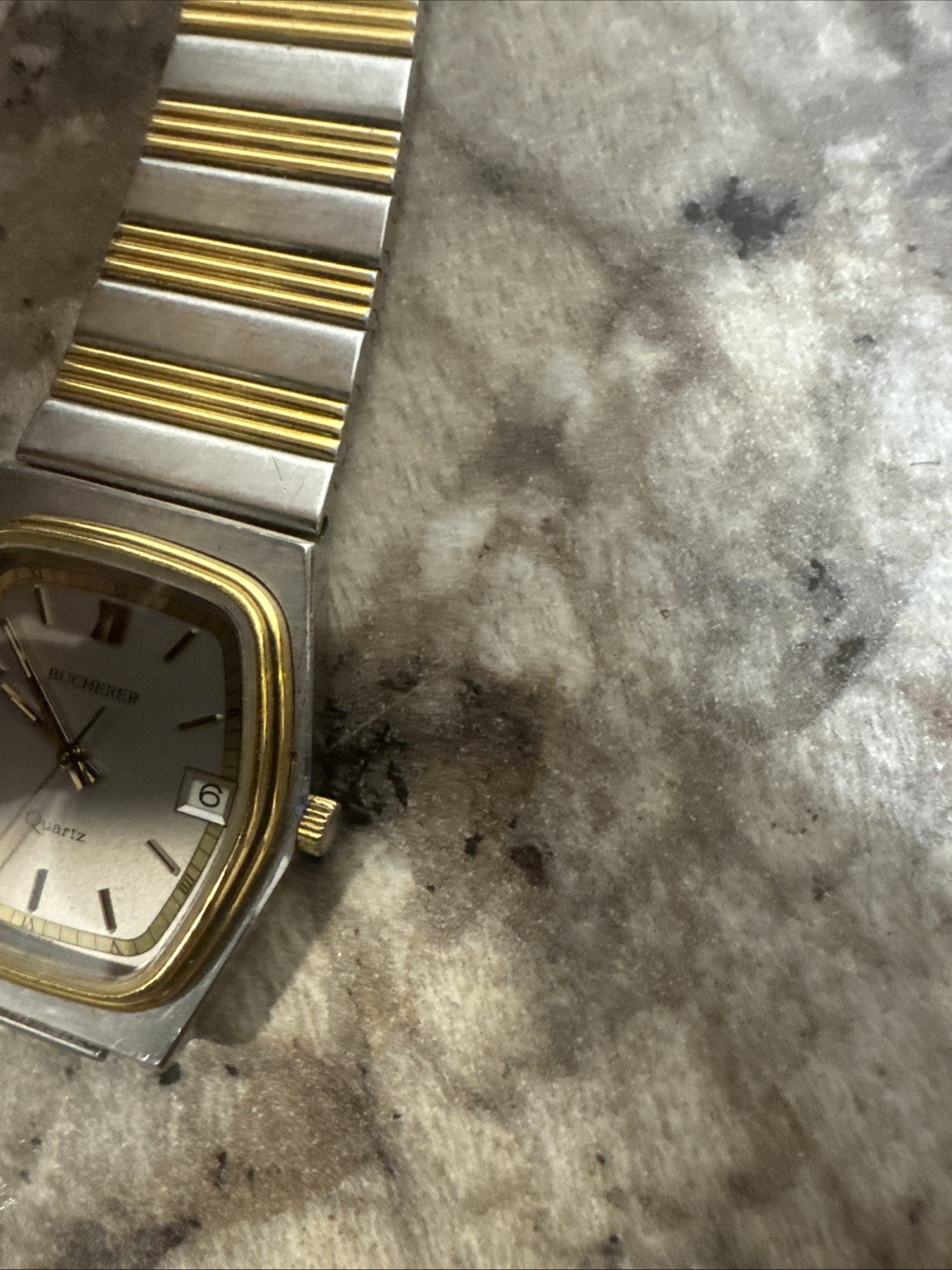 Vintage Bucherer Quartz Mens Watch 955.522 Swiss Two Tone Silver Gold Running