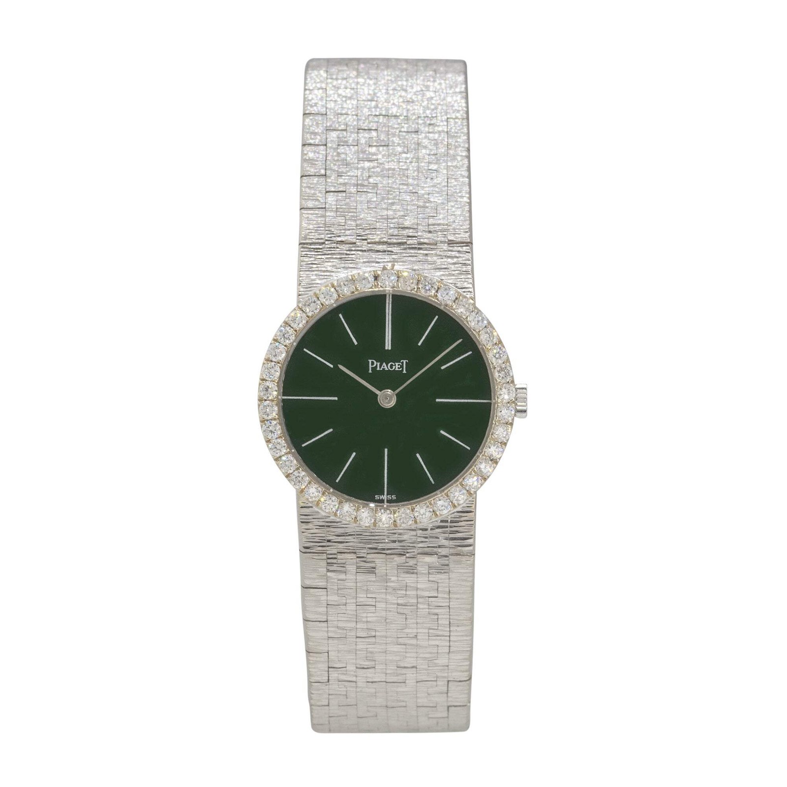 Piaget 924B2 18k White Gold Jade Dial Diamond Ladies Watch