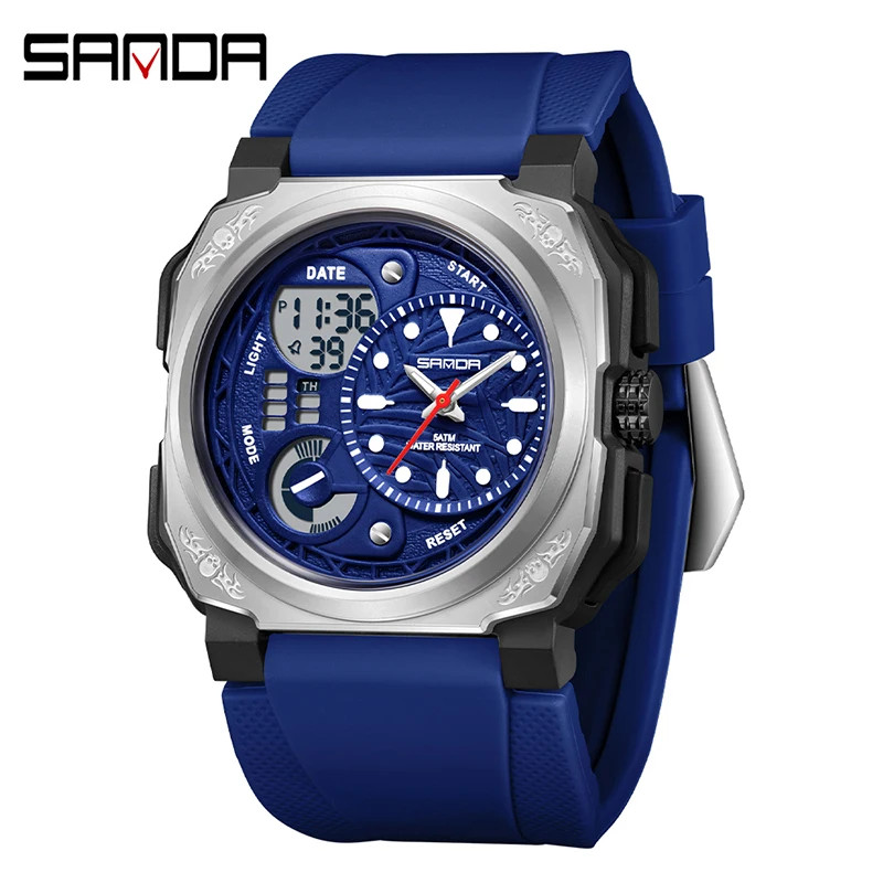 SANDA Fashion Men Electronic Watch Waterproof Shockproof Sports Luminous Calenda