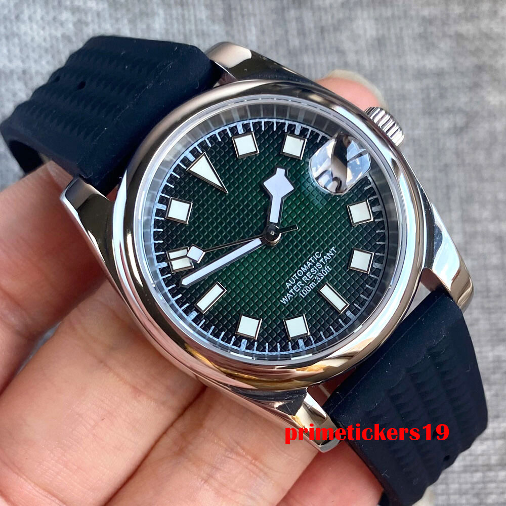 BLIGER 36mm/39mm Polished Case NH35A Automatic Men Watch Grid Dial Date Rubber