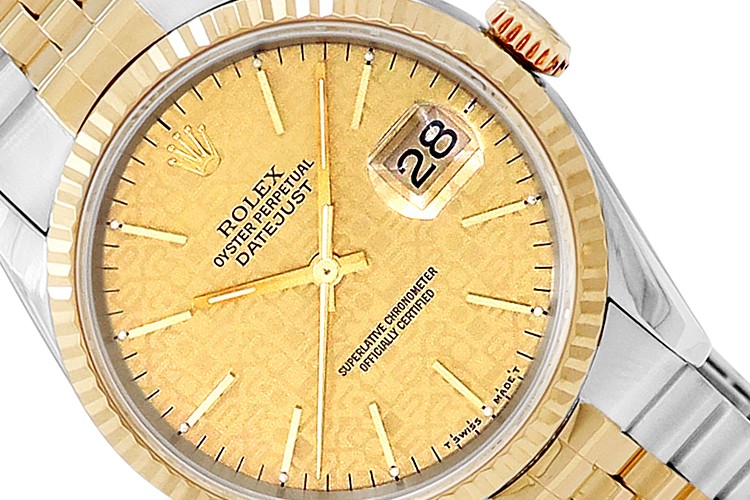 Rolex Datejust 36mm Two-Tone 18K/SS 16233 Pre-owned Watch Champagne Jubilee Dial
