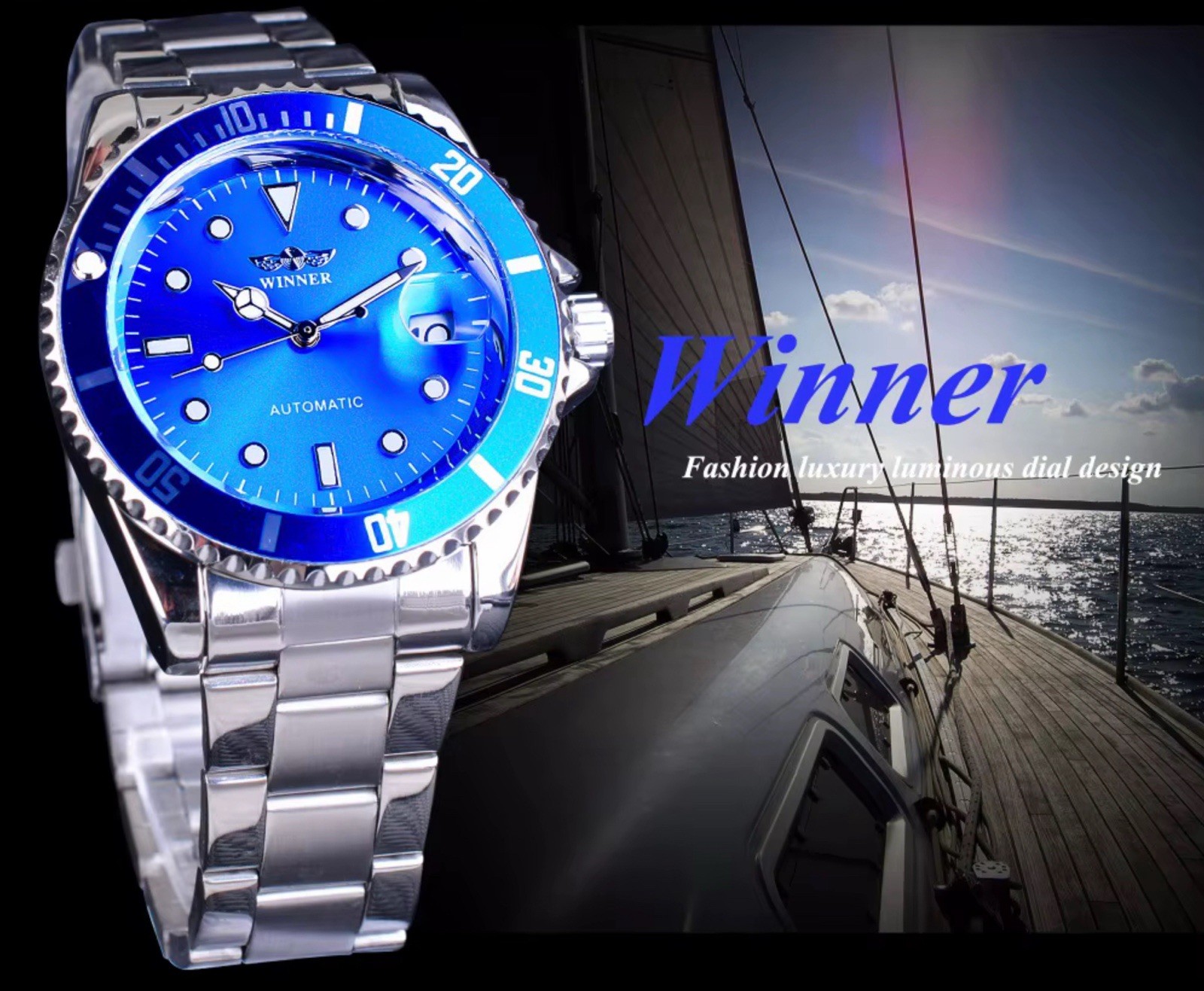 Luxury Mens Stainless Steel Automatic Winner Waterproof Watch Great Gift Idea