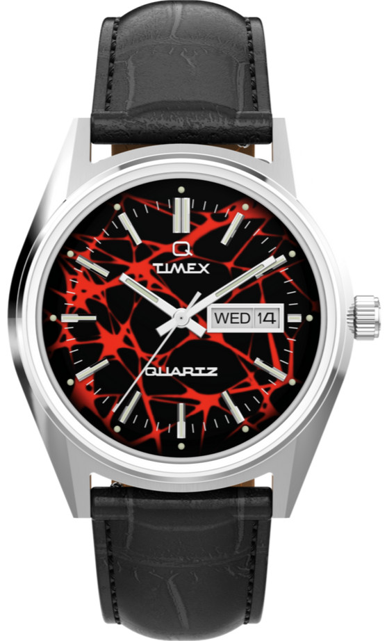 Q Timex Red Vega 1978 Reissue 38mm Black Leather Quartz Day Date Watch TW2Y55700