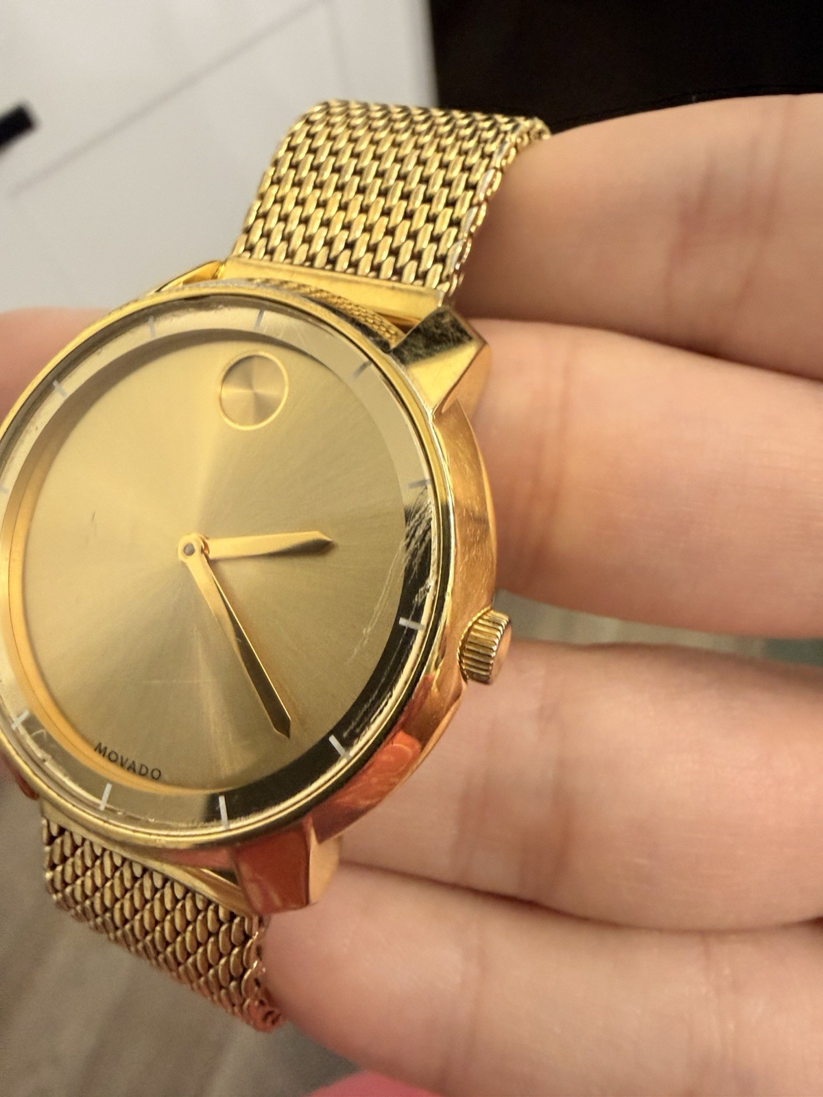 Movado Bold Swiss Made Quartz Water Resistant Gold Tone Mesh Watch 34mm