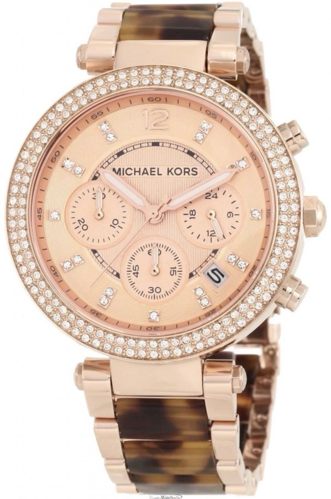 Michael Kors Parker Tortoise Chronograph Rose Gold Tone Ladies Watch MK5538