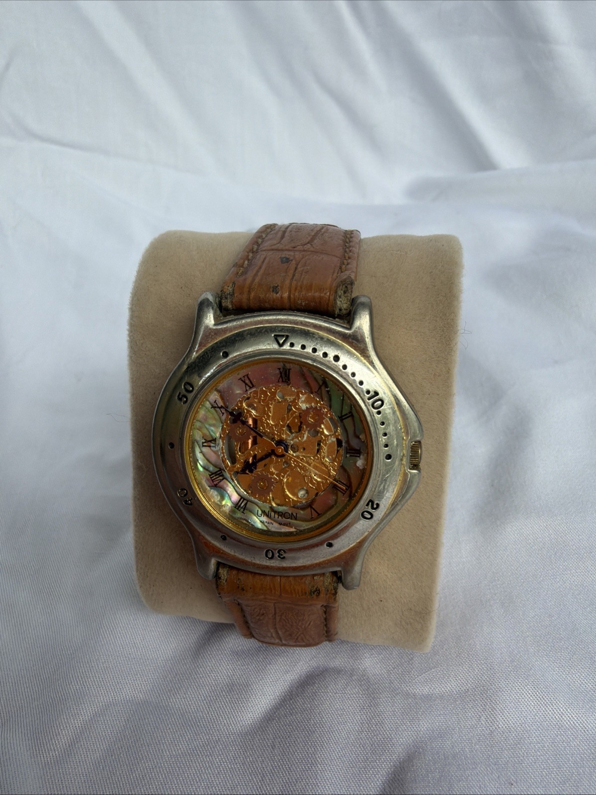 Vintage 90s Geometric Skeleton Watch Abalone Mother of Pearl Dial Does Not Work