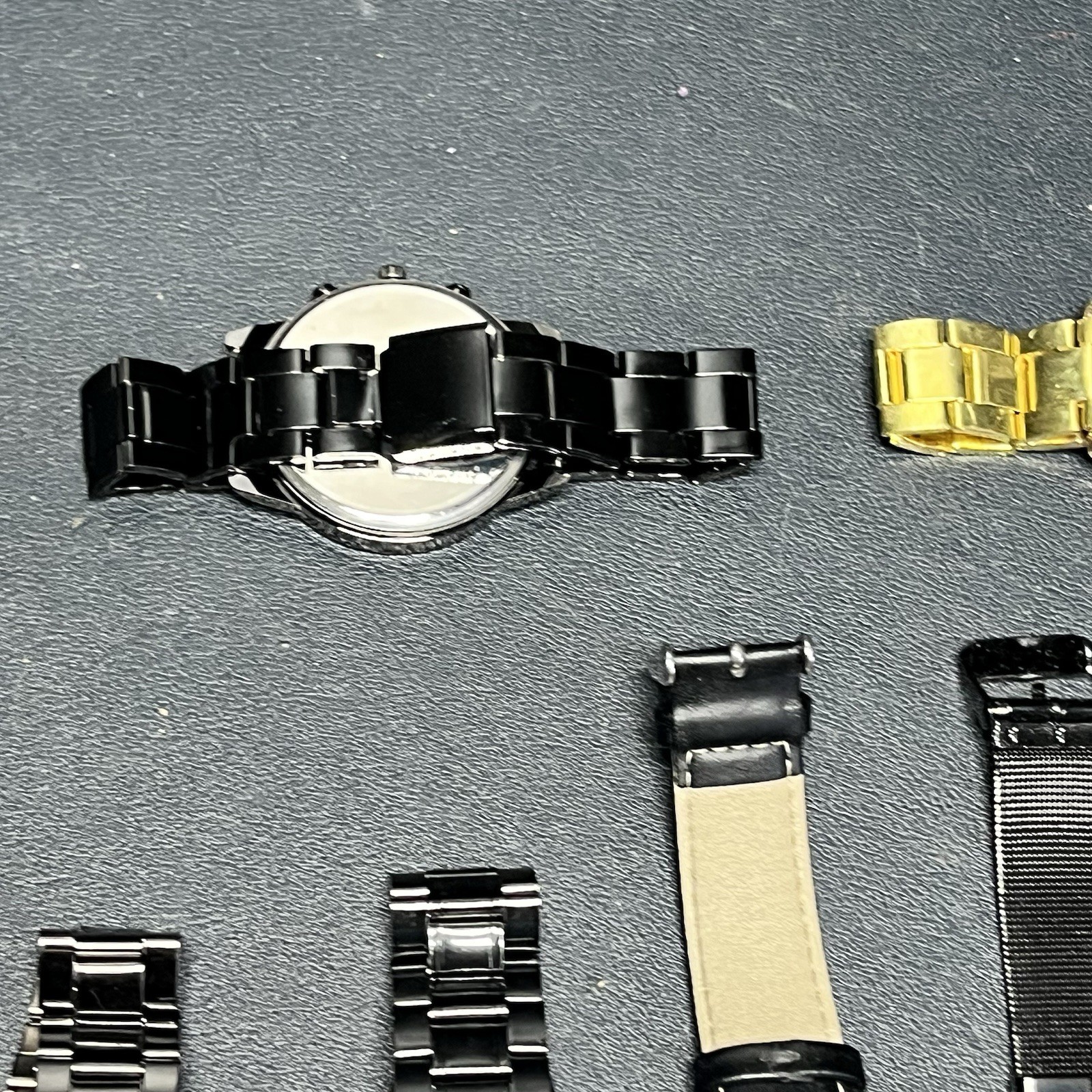 Men’s Wrist Watch Lot Of 8, Deyros Geneva PX, Black Gold Brown Tones Untested.