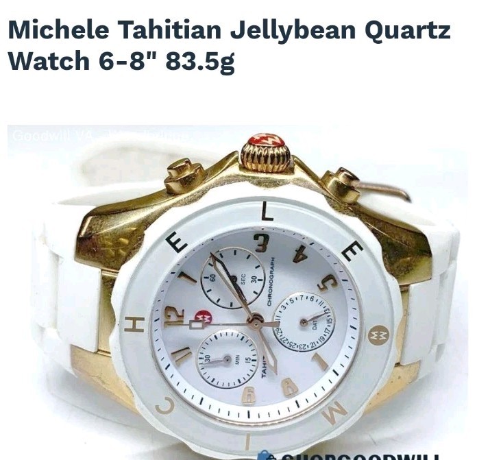 MICHELE Tahitian Jellybean Quartz Analog Chronograph White Silicone Strap