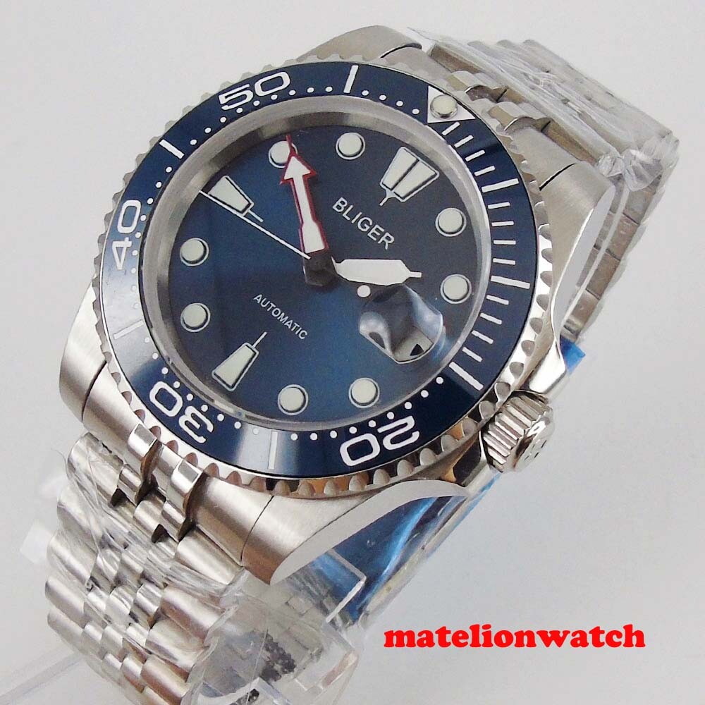 BLIGER Blue Dial 40mm Automatic Men’s Watch Miyota8215 Jubilee Band Date Cyclops