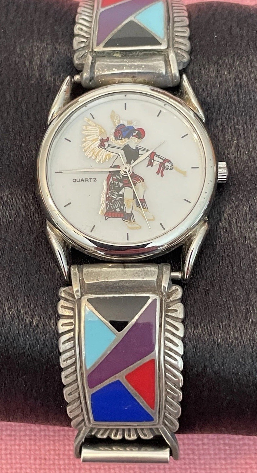 Men’s Vintage Native American Sterling Silver Watchband And Quartz Watch