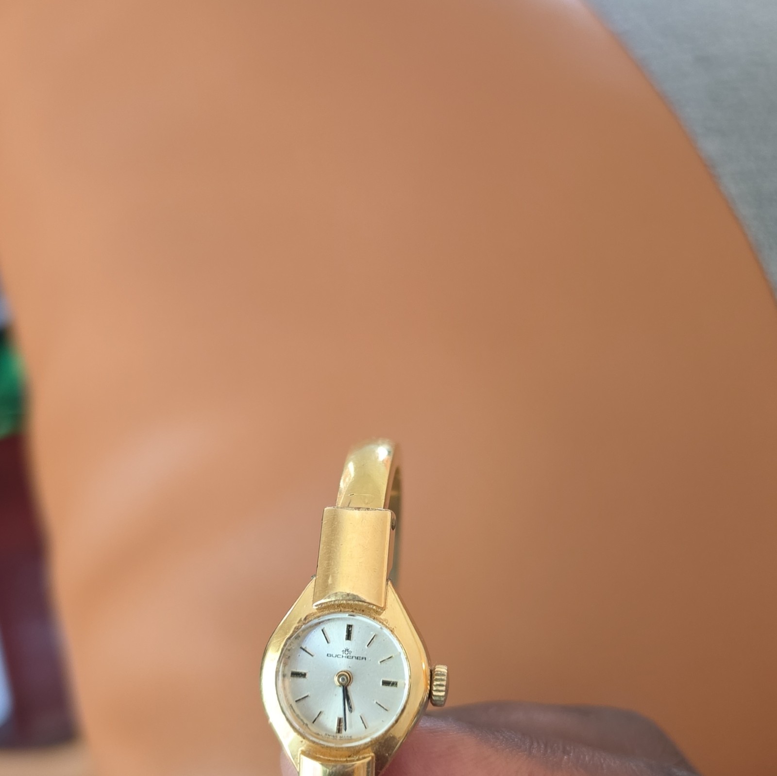 Bucherer Vintage Women’s Manual Wind Watch Gold Tone Bangle Silver Dial 17J