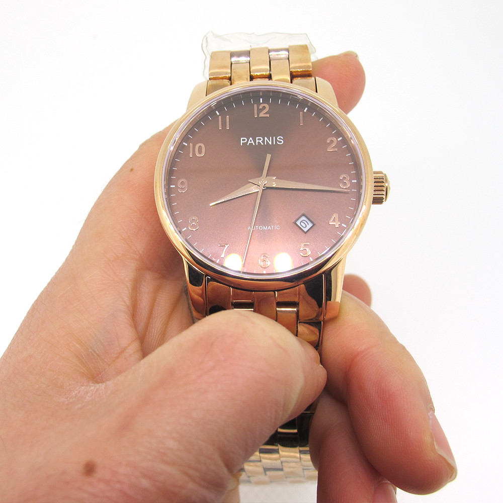38mm Parnis Miyota Automatic Movement Men’s Luxury Watch Rose Glod Case Bracelet