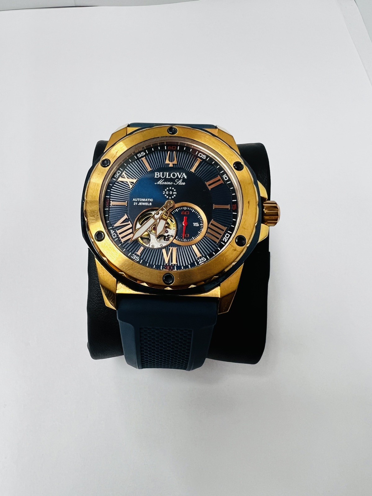 Bulova 98A227 Marine Star Silicone Strap Watch 45mm Men’s Automatic Watch -…
