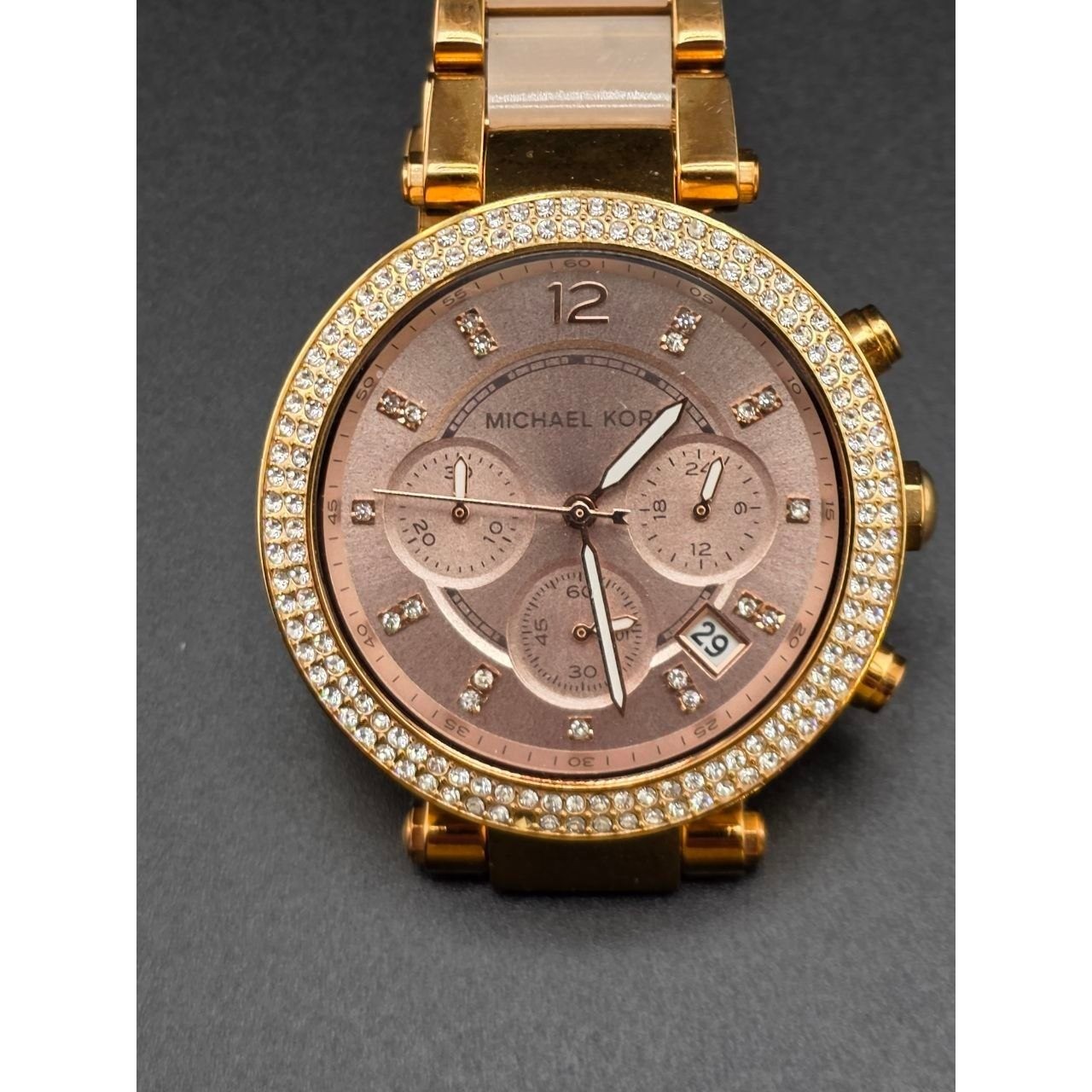 Michael Kors MK-5896 Parker Rose Gold Tone Blush Acetate Watch 051/012