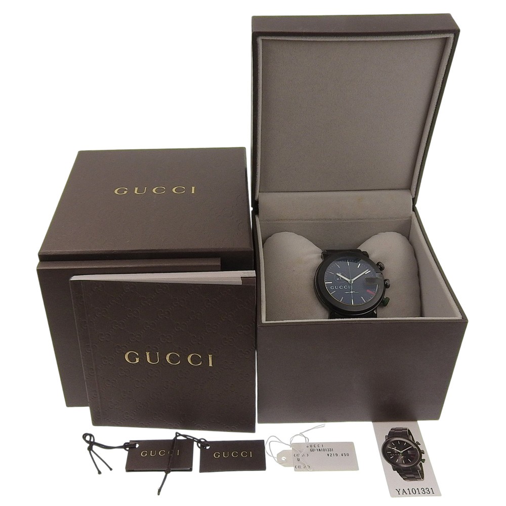 GUCCI G Chrono Watches 101M black blackDial Stainless Steel Quartz Chronog…