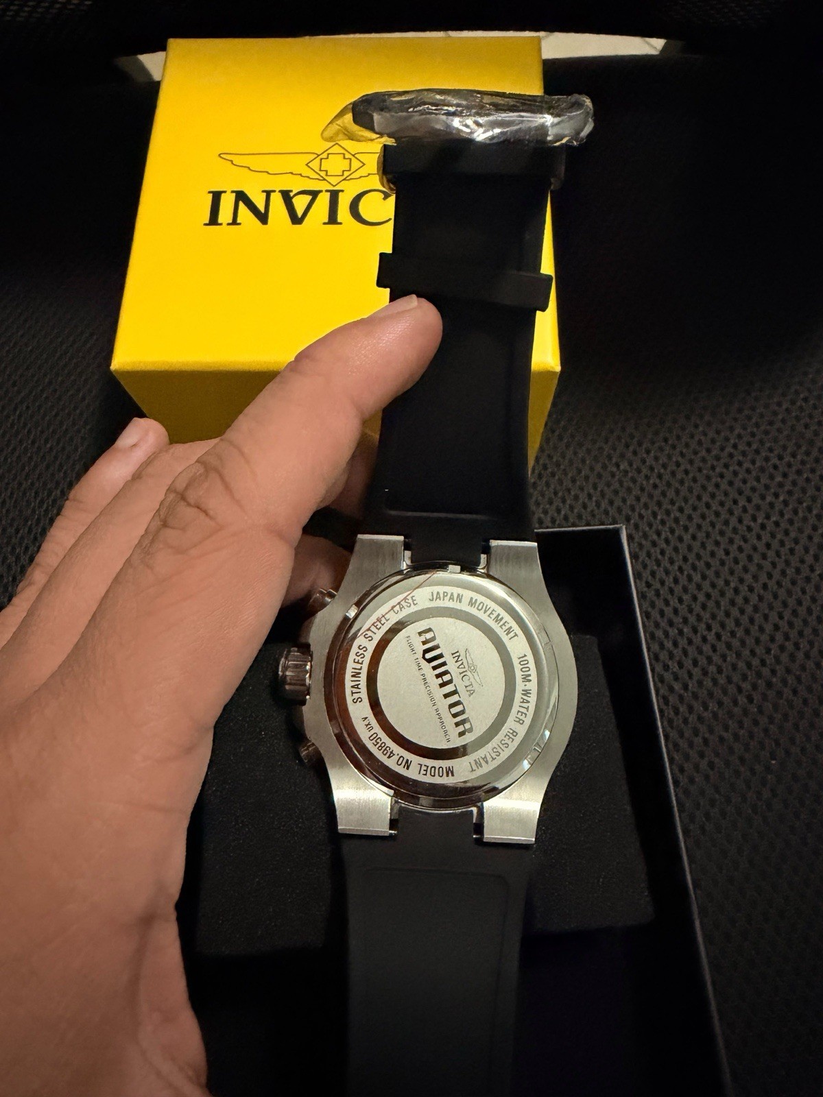 Invicta Aviator Men’s Quartz Chronograph 44mm Black Strap 100m w/Box