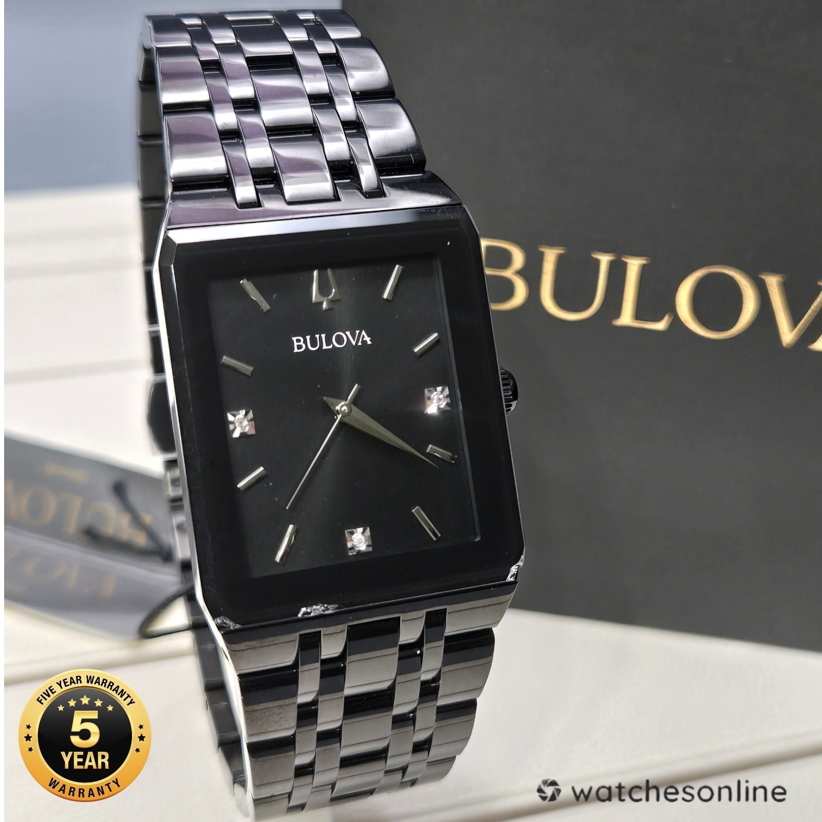Bulova 98D164 Quartz Gemmed Black Dial Stainless Steel Mens Watch Store Display