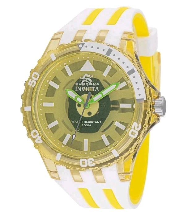 Invicta Subaqua Men’s Watch 44mm Green & White Yellow Stripe (69451) New In Box
