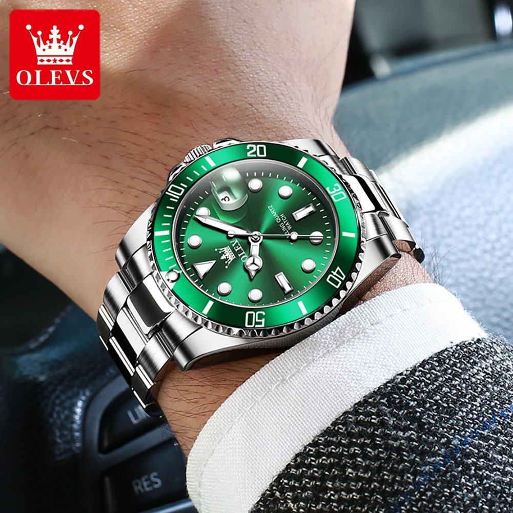 OLEVS Men’s Quartz Watch Stainless Steel Band Waterproof Luminous Wristwatch